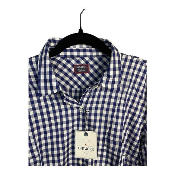 UNTUCKit Women's Gingham Blue and White Long Sleeve Button Up Shirt Size 10 NWT - Picture 4 of 11